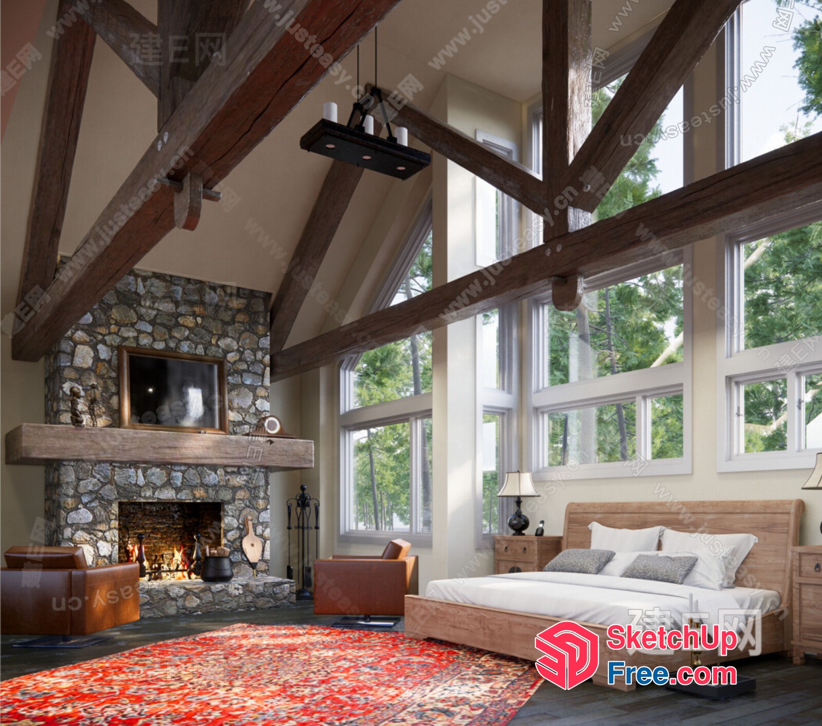 Spacious Room With High Ceiling And Large Windows 3D SketchUp File