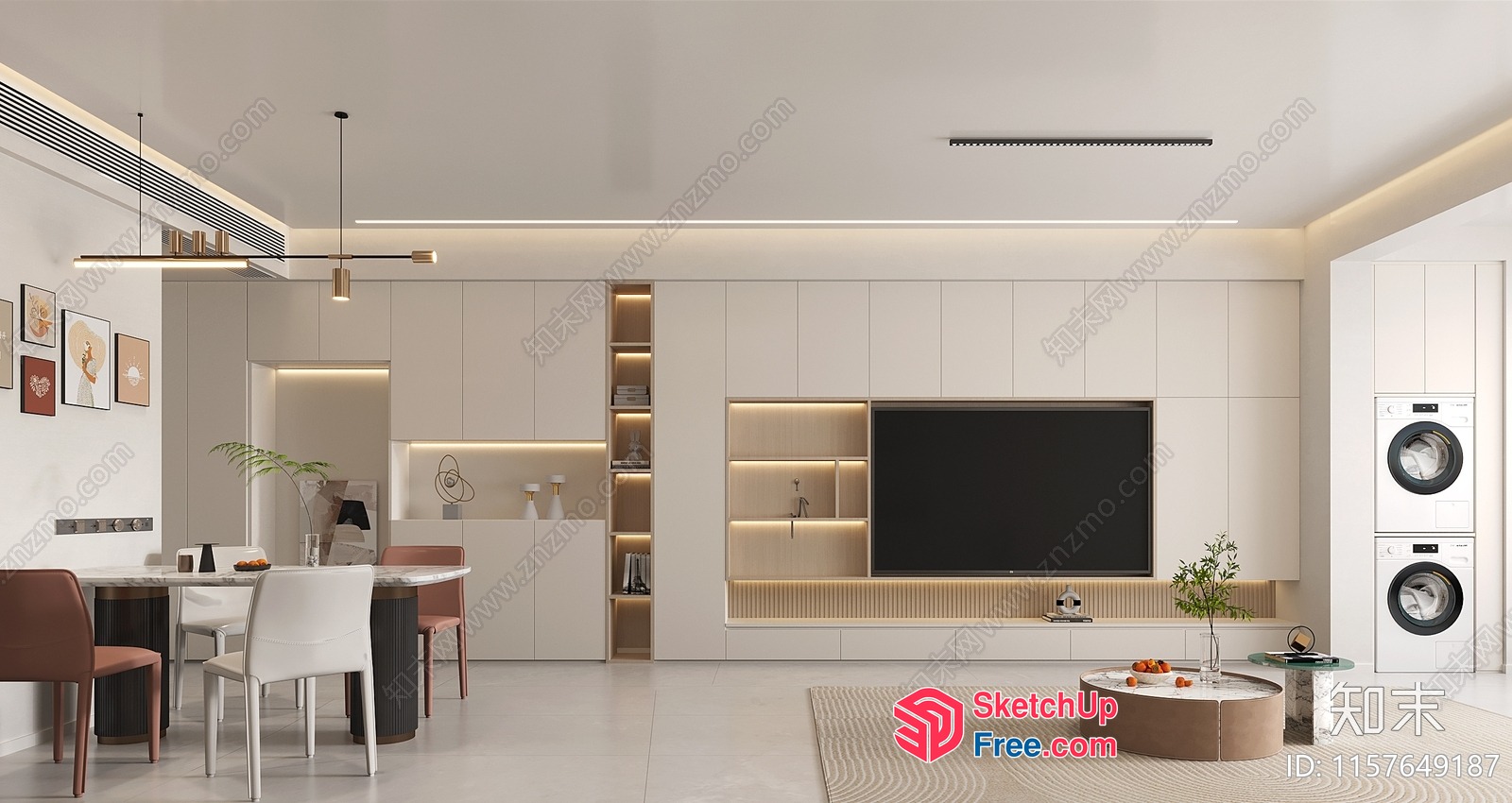 Minimalist Modern Living Room With Neutral Color Palette 3D SketchUp File