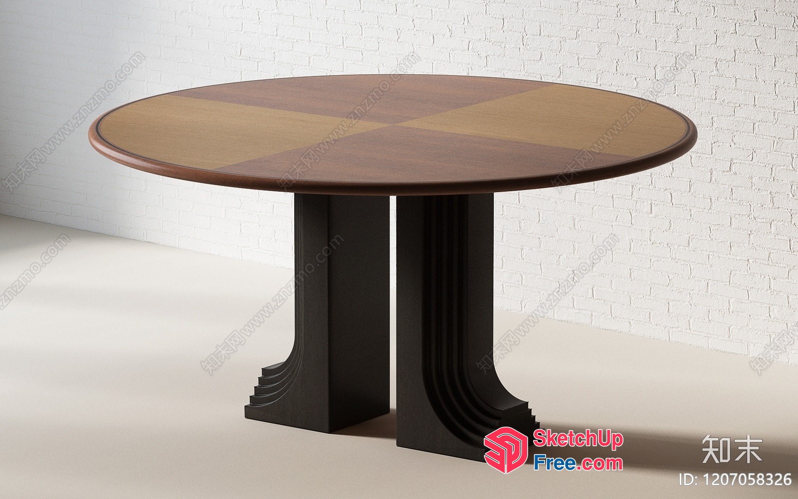 Round Table With Dark Wood And Black Pedestal 3D SketchUp File
