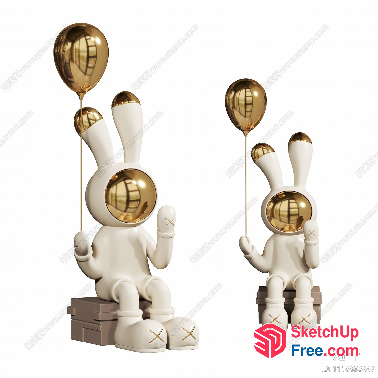 Elegant White Rabbit Decorations With Gold Accents 3D SketchUp File