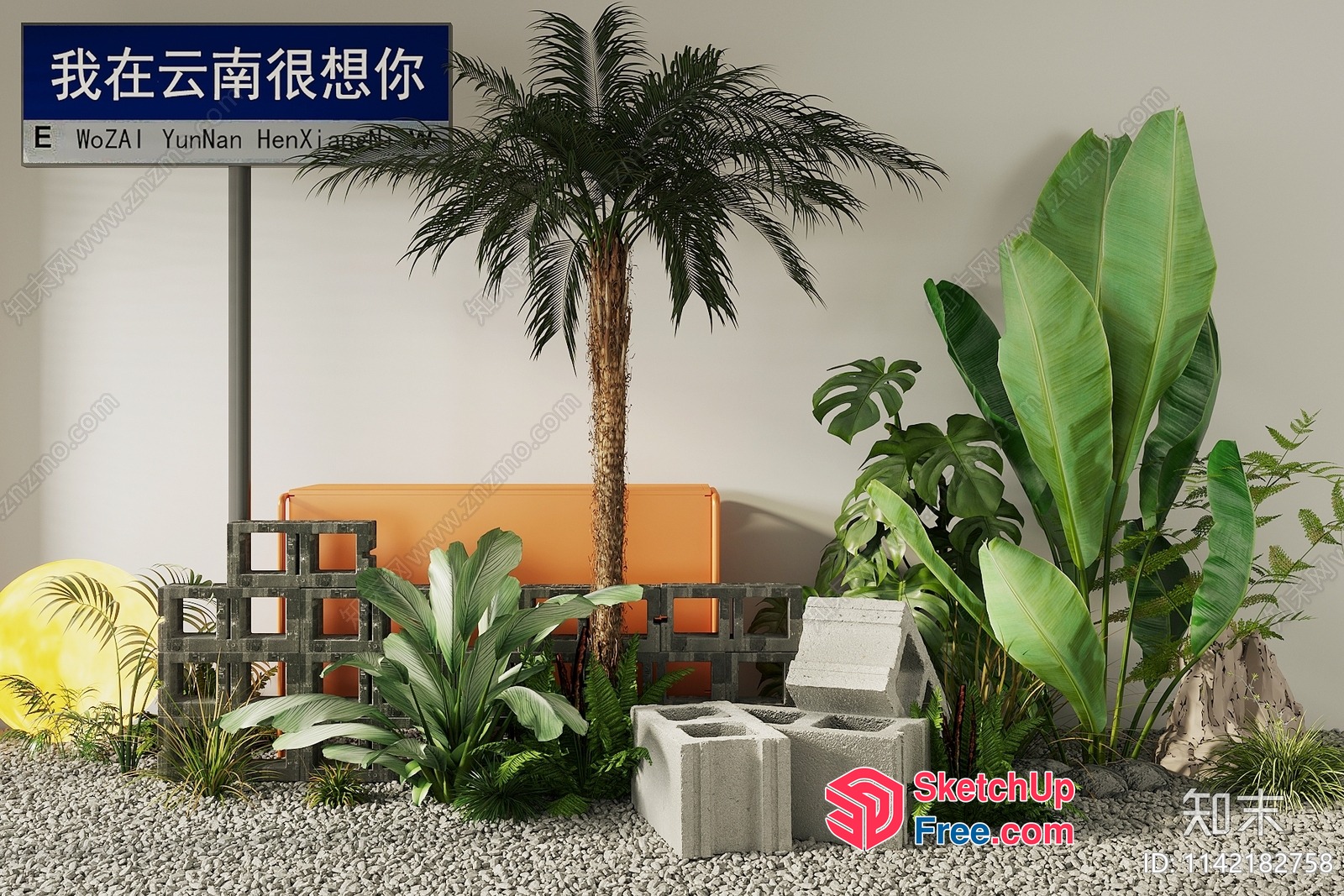Tropical Decorative Elements And Plants In A Modern Setting 3D SketchUp File