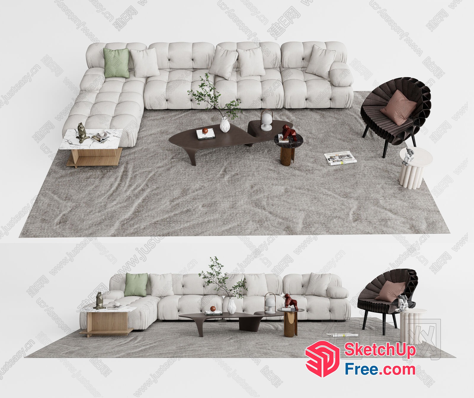 Modern Living Room Furniture Set With White Sofa 3D SketchUp File