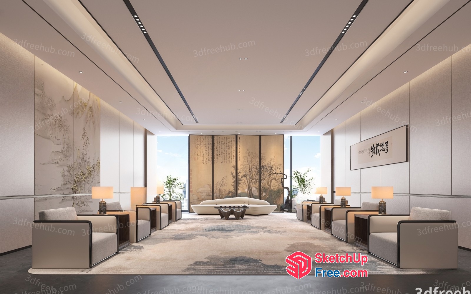 Elegant And Serene Modern Living Room 3D SketchUp File