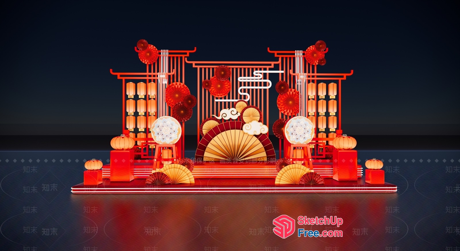 Traditional Chinese-Inspired Stage Decor 3D SketchUp File