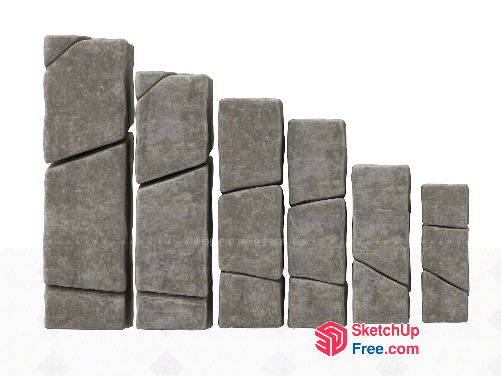 Rectangular Grey Stone Blocks In Various Sizes 3D SketchUp File