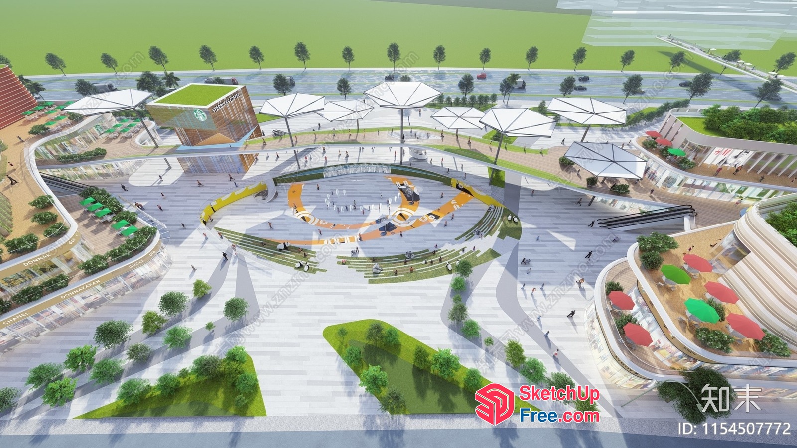 Modern Commercial Street Design With Vibrant Outdoor Spaces 3D SketchUp File