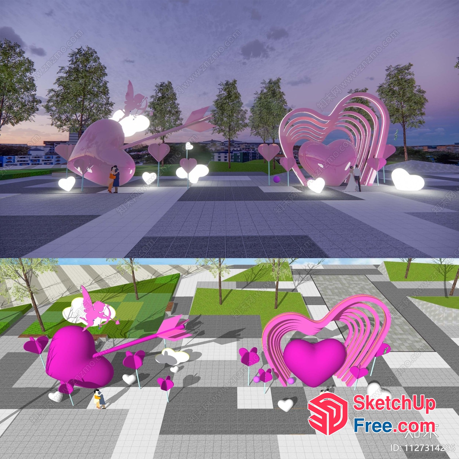 Heart-Shaped Sculptures In A Vibrant Park 3D SketchUp File