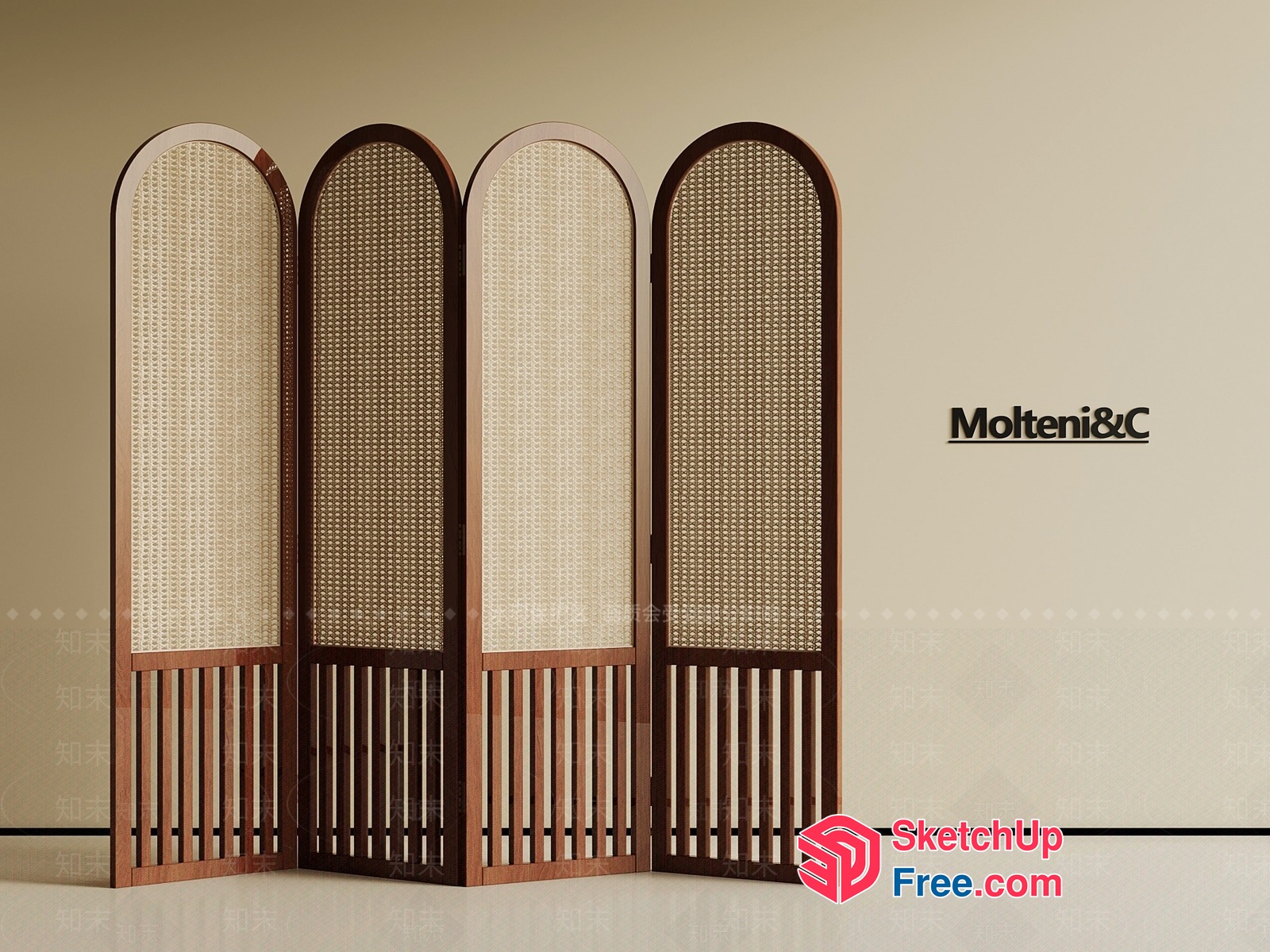Elegant Partition Screen With Rattan And Wood 3D SketchUp File