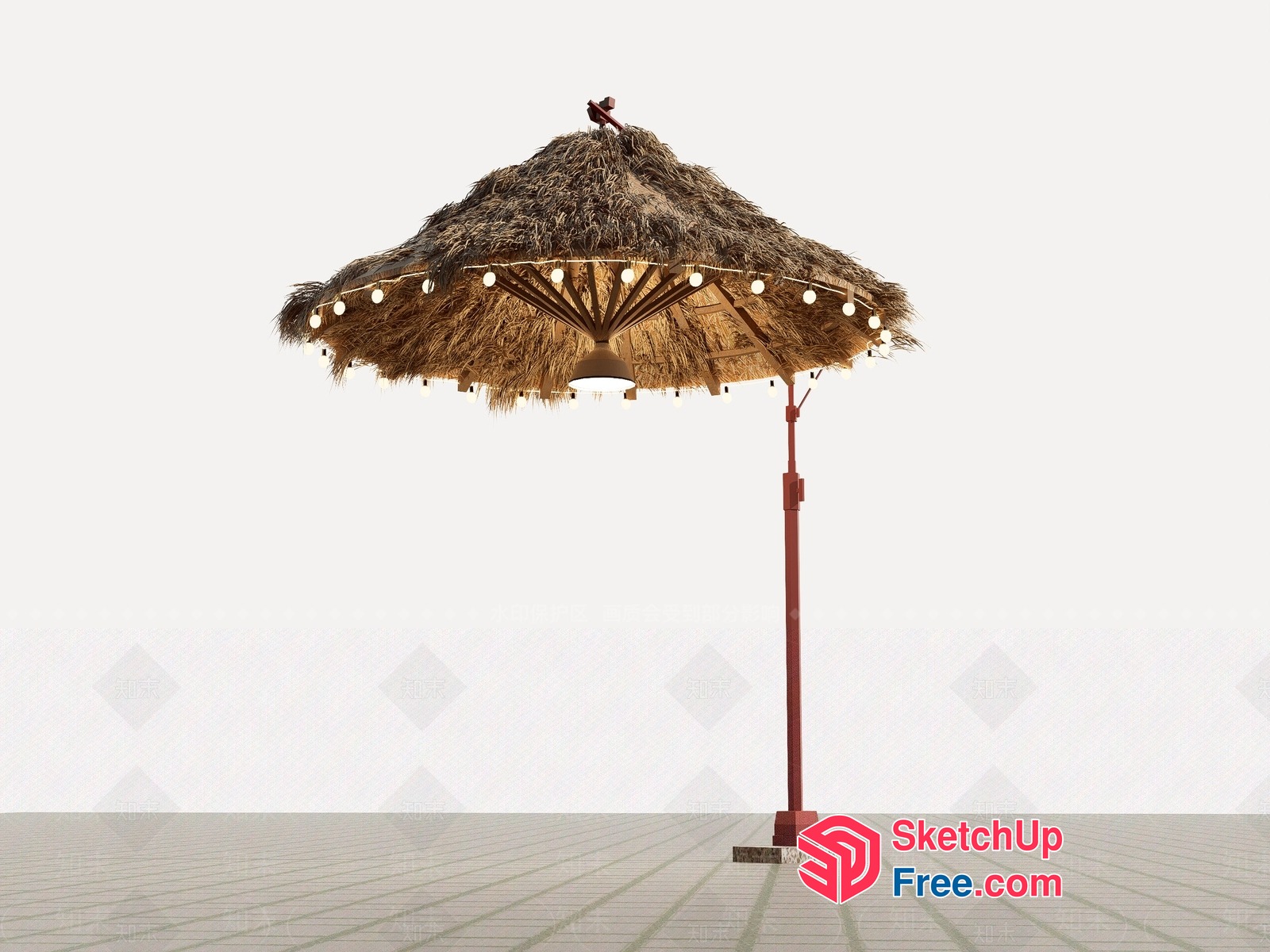 Tiled Patio Umbrella With String Lights 3D SketchUp File