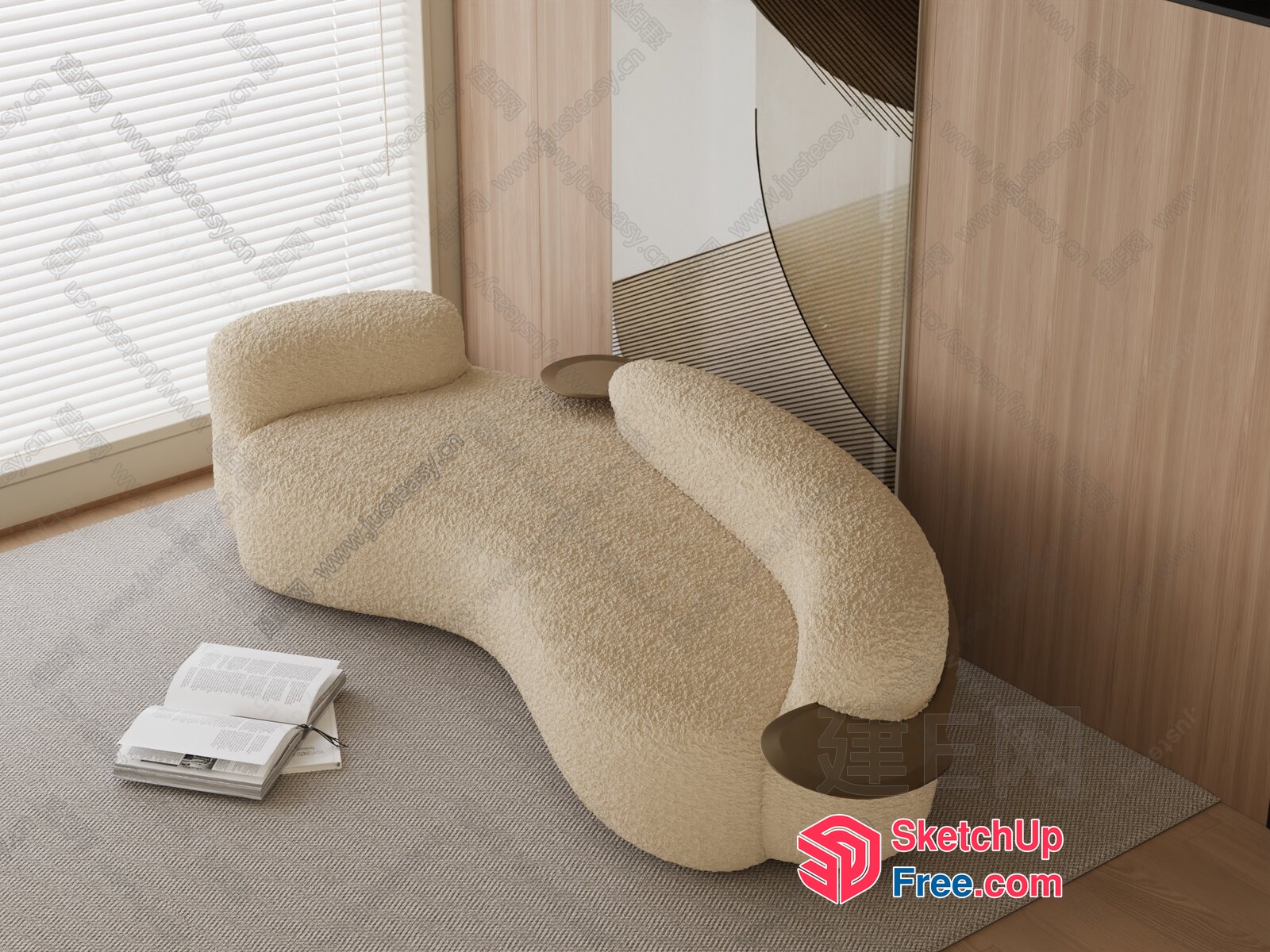 Elegant Creamy Style Sofa With Unique Design 3D SketchUp File