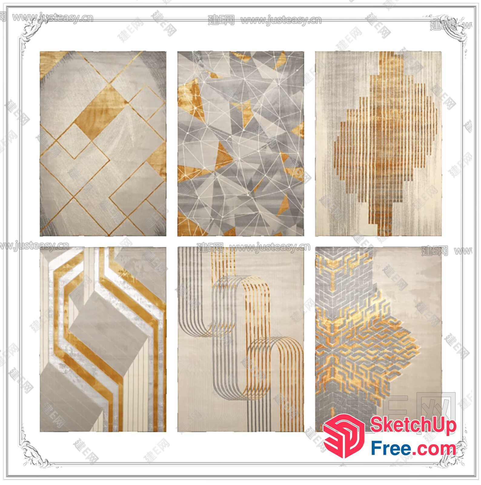 Gold And Grey Geometric Patterns On White Background 3D SketchUp File