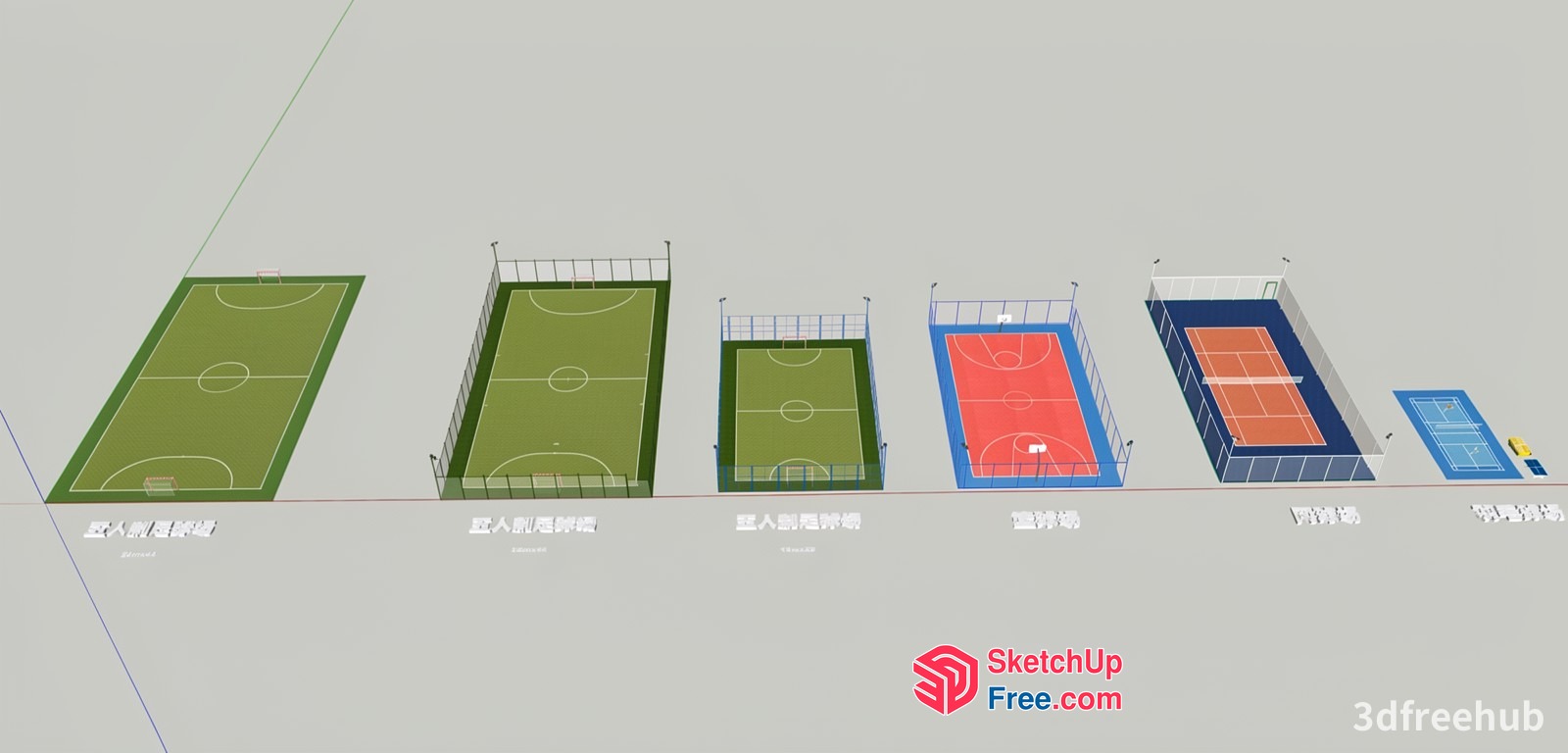 5D Sports Field With Fencing And Goalposts 3D SketchUp File
