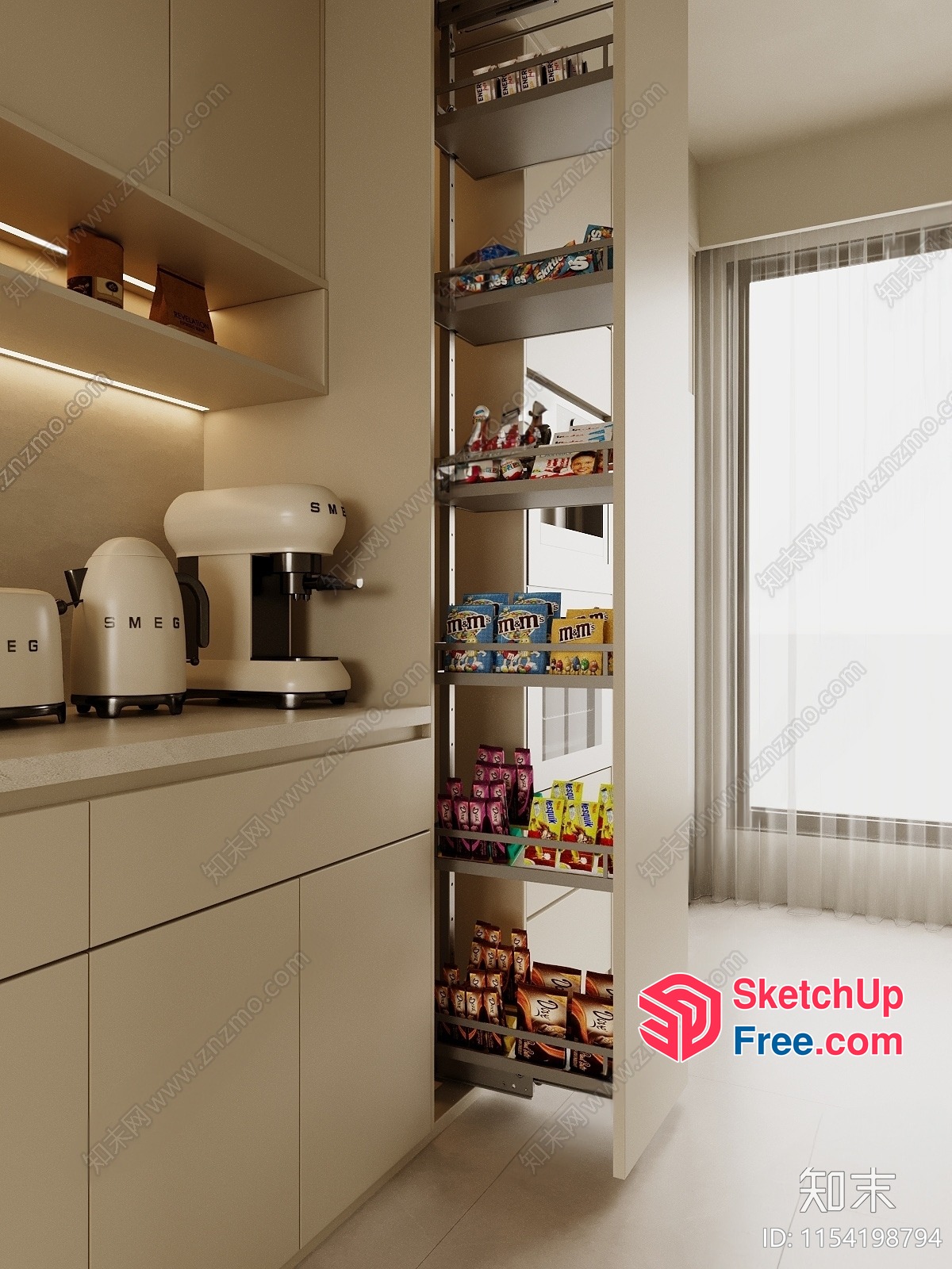 Minimalist Kitchen With Sleek Pantry And Appliances 3D SketchUp File