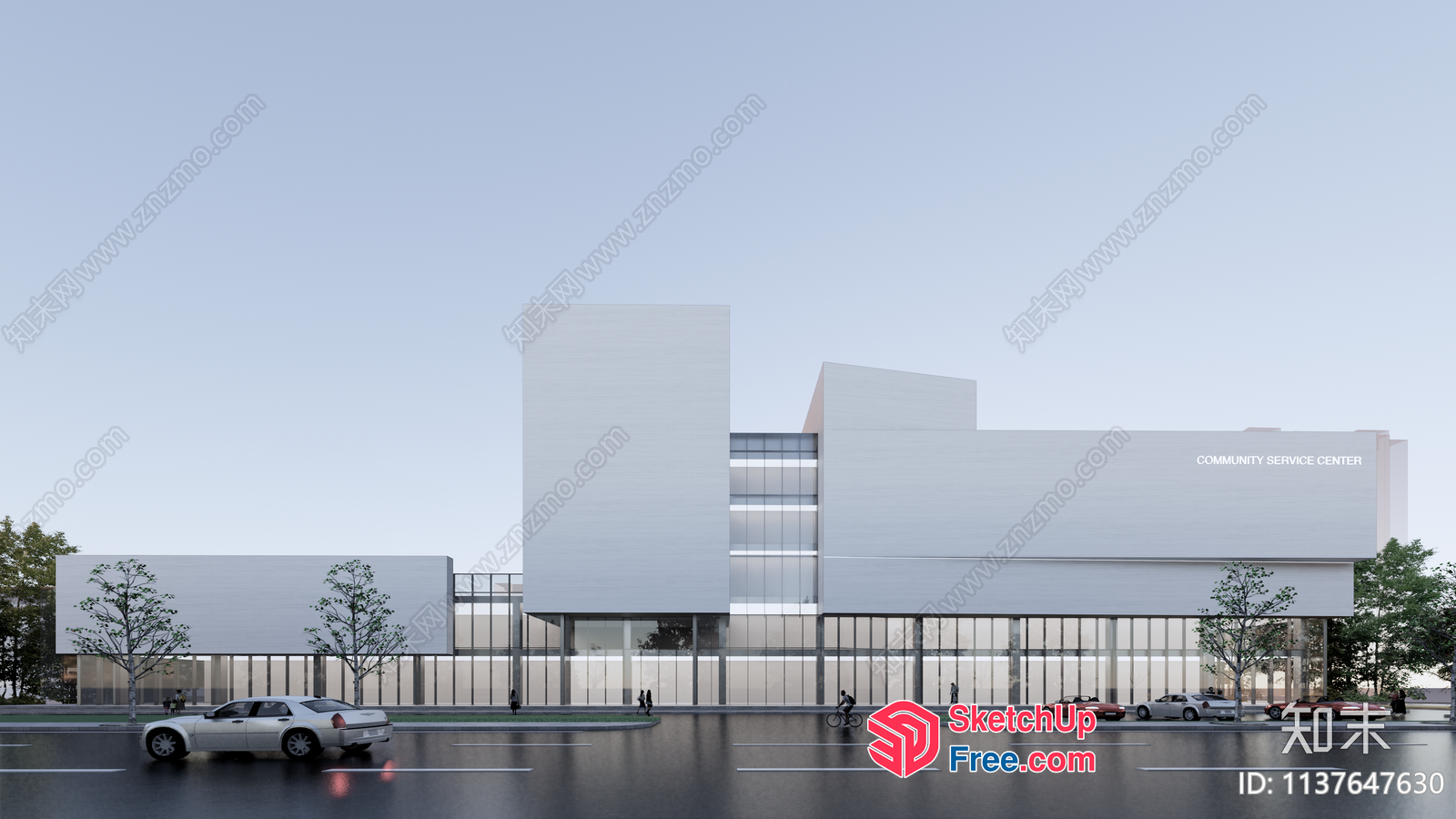 Modern Community Center With Glass Curtain Wall 3D SketchUp File