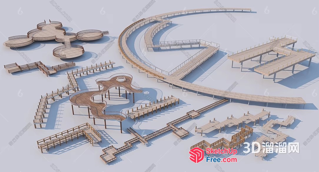 3D Model Of A Modern Outdoor Public Space With Benches And Walkways 3D SketchUp File