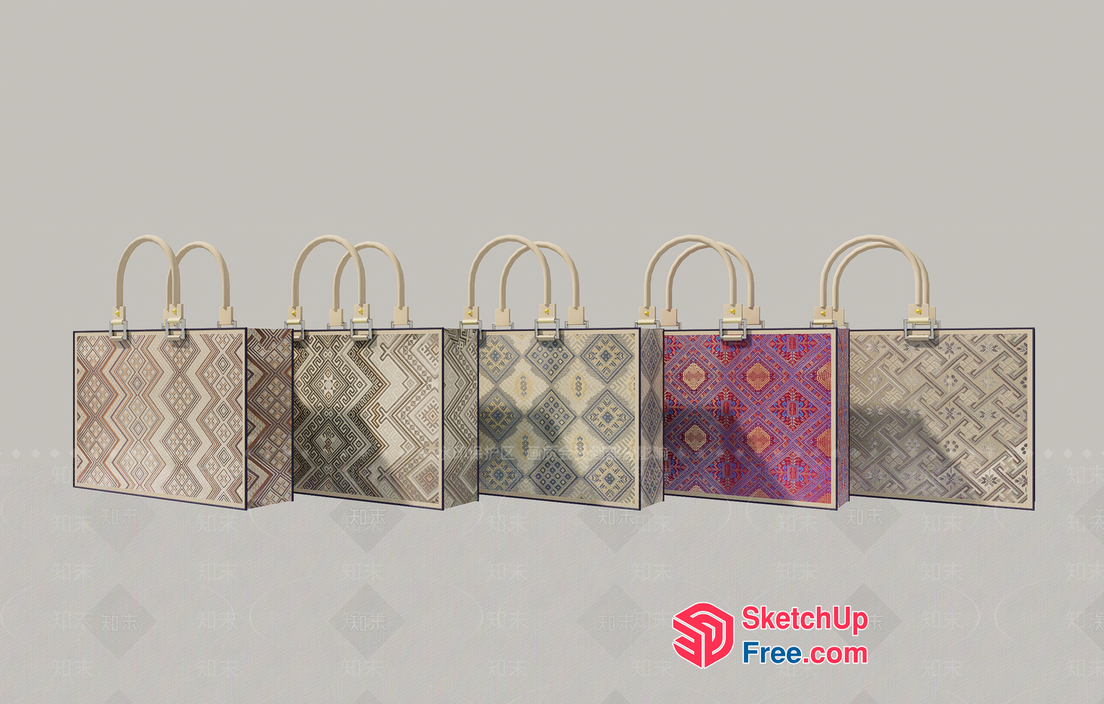Patterned Tote Bags With Handles 3D SketchUp File