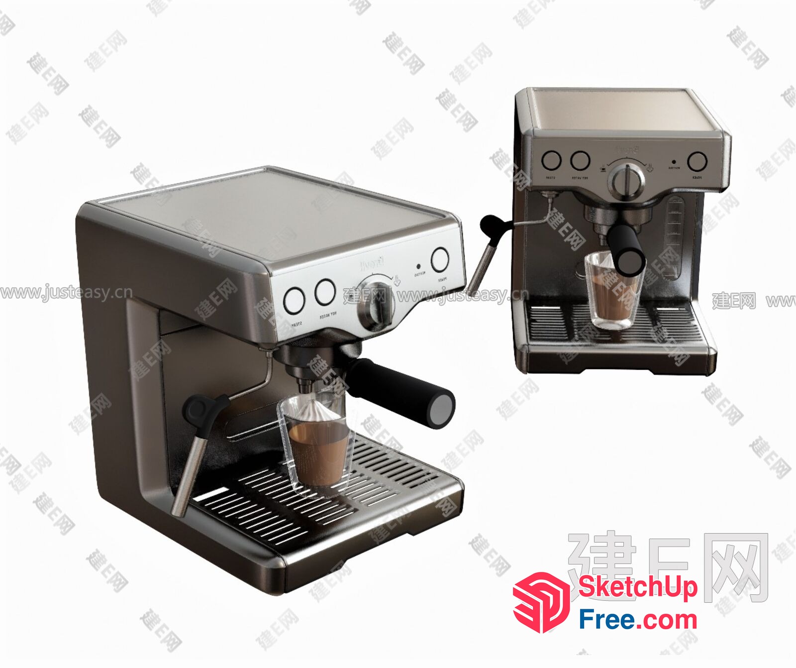 Espresso Machine With Glass Cup And Black Handle 3D SketchUp File