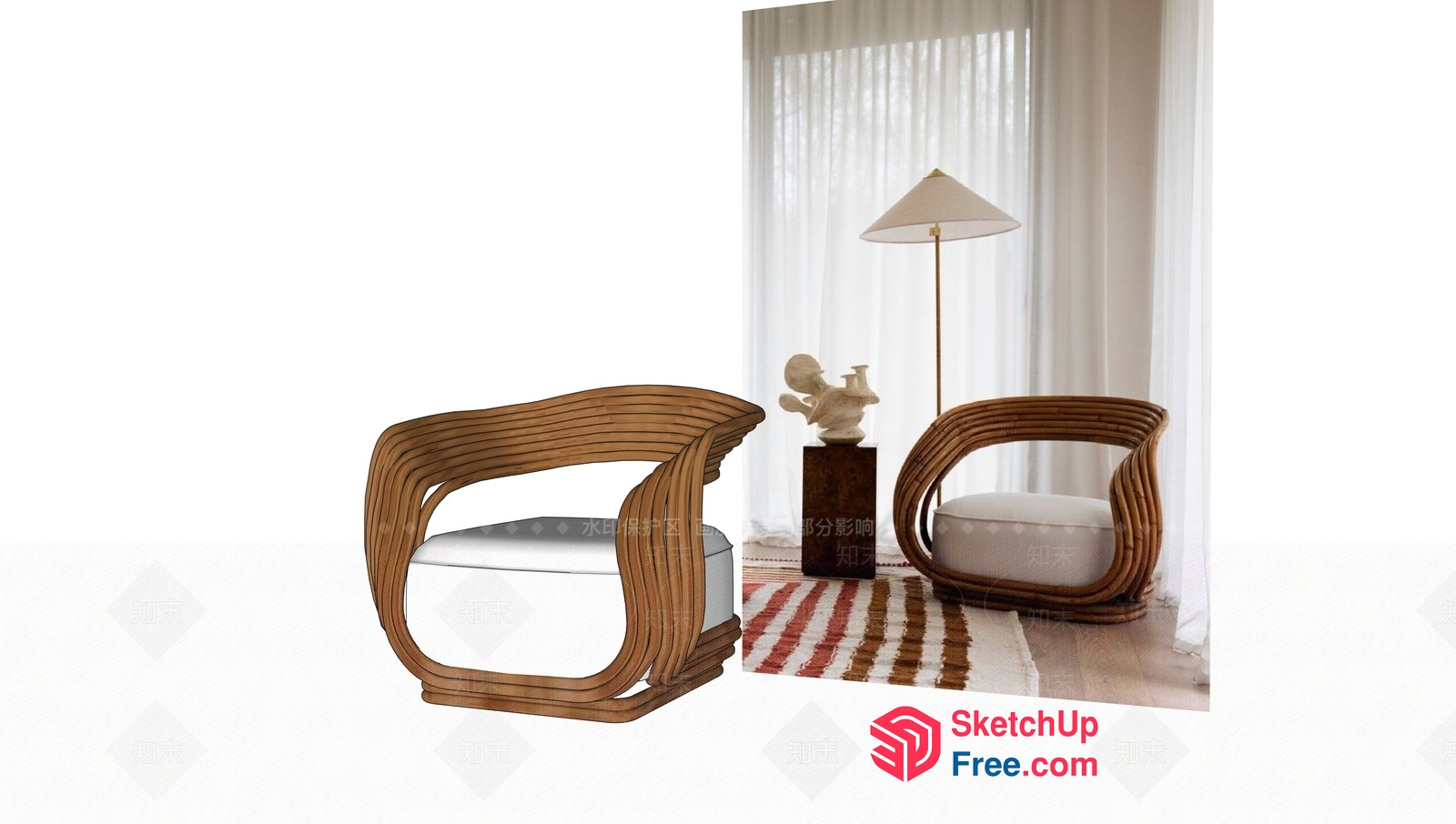 Modern Elegant Curved Wooden Chair 3D SketchUp File