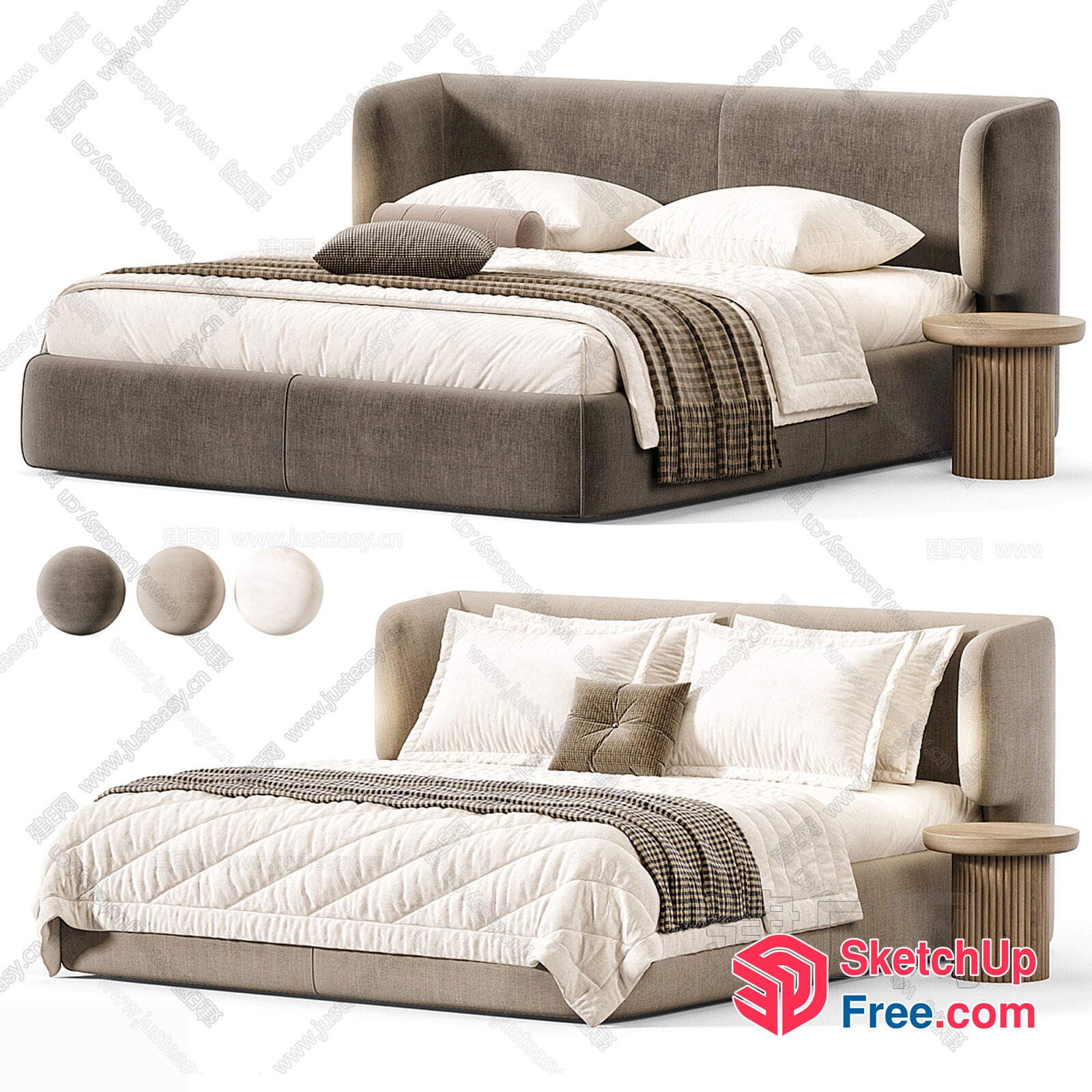 Modern Bed Design With Pillows And Side Table 3D SketchUp File