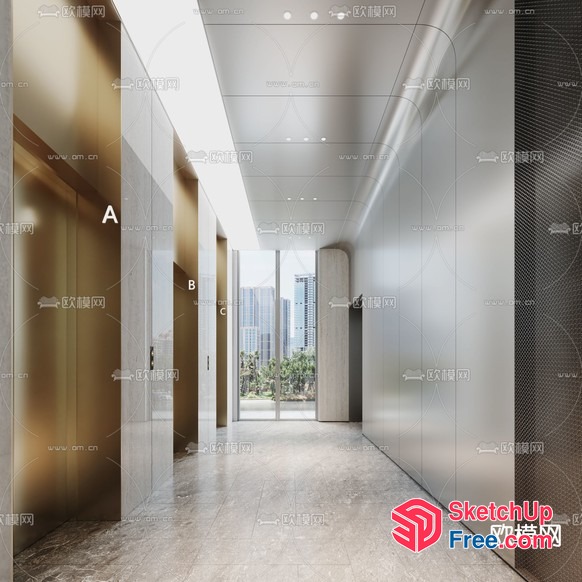 Elevator Hallway With City View 3D SketchUp File