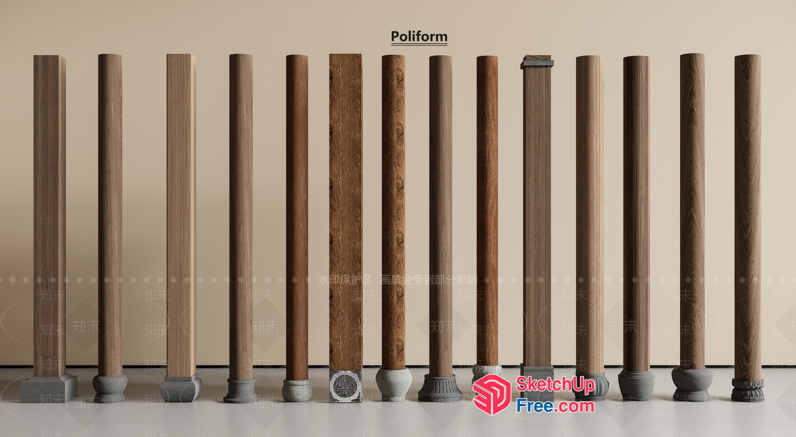 Wooden Pillars With Concrete Bases 3D SketchUp File