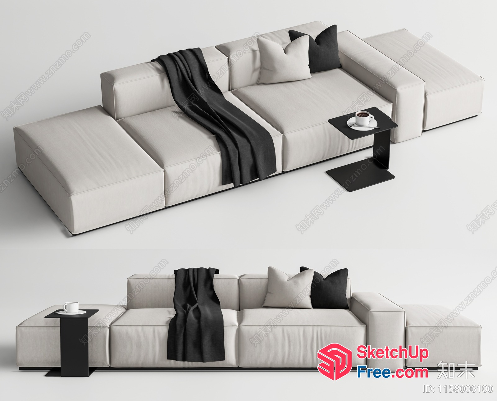Modern White And Black Sofa Set With Side Tables 3D SketchUp File