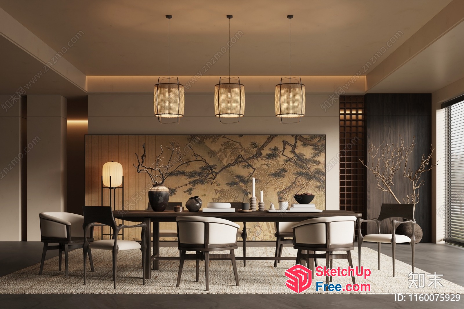 Elegant Asian-Inspired Dining Room 3D SketchUp File