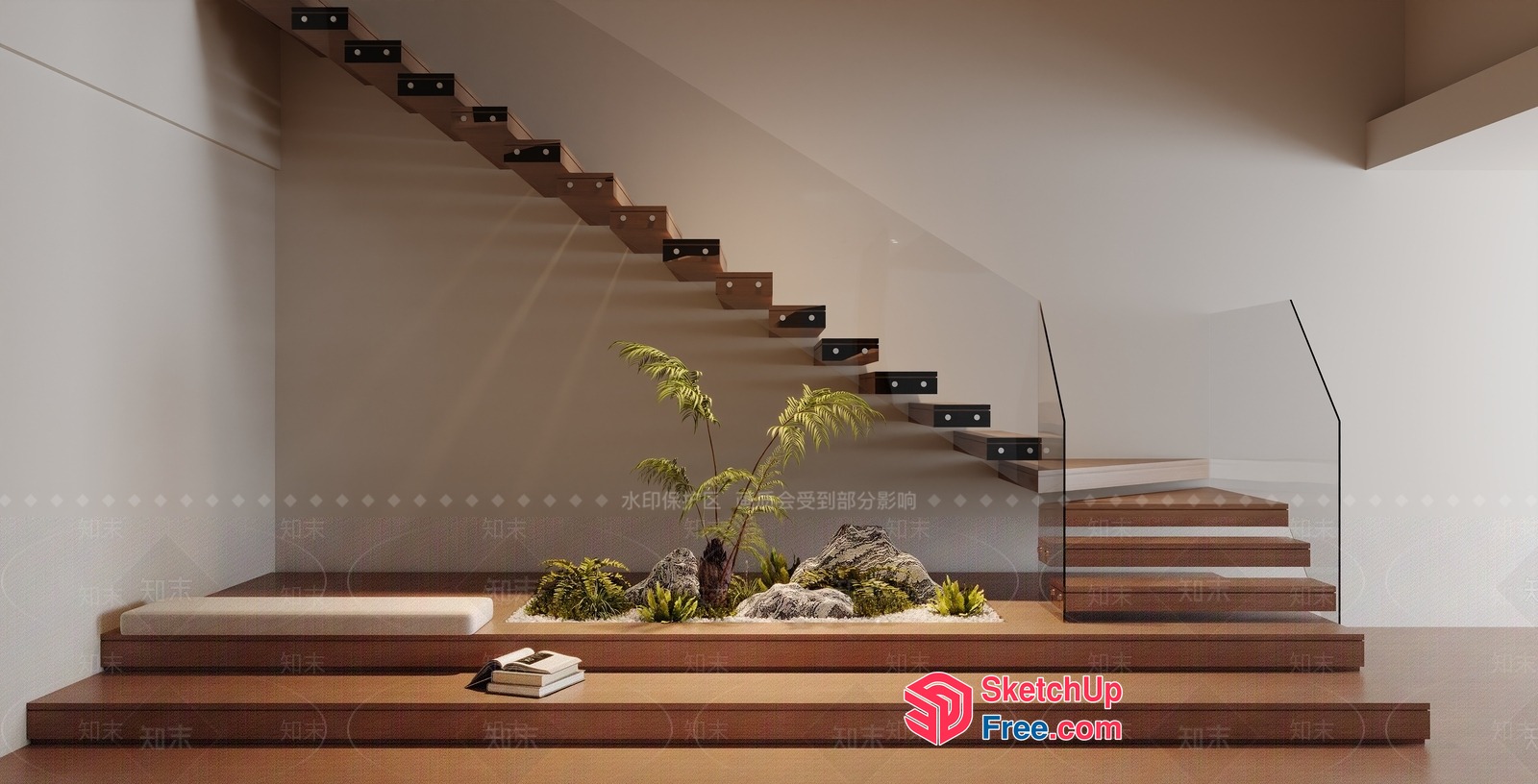 Minimalist Japanese-Inspired Staircase With Zen Garden 3D SketchUp File