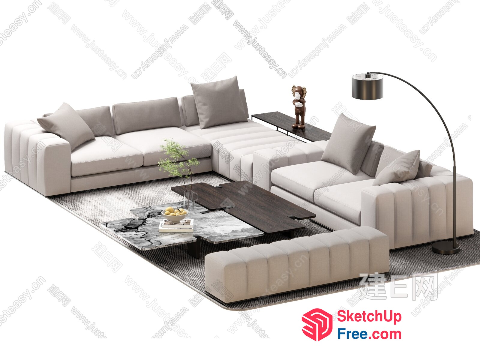 Modern Living Room With White And Brown Furniture 3D SketchUp File