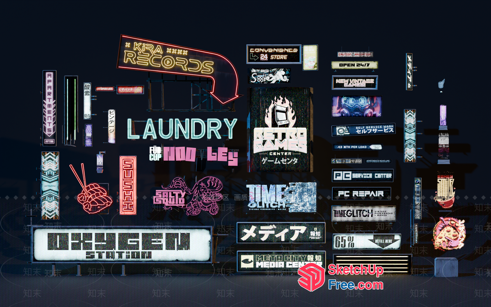 Futuristic Neon Sign Collection 3D SketchUp File