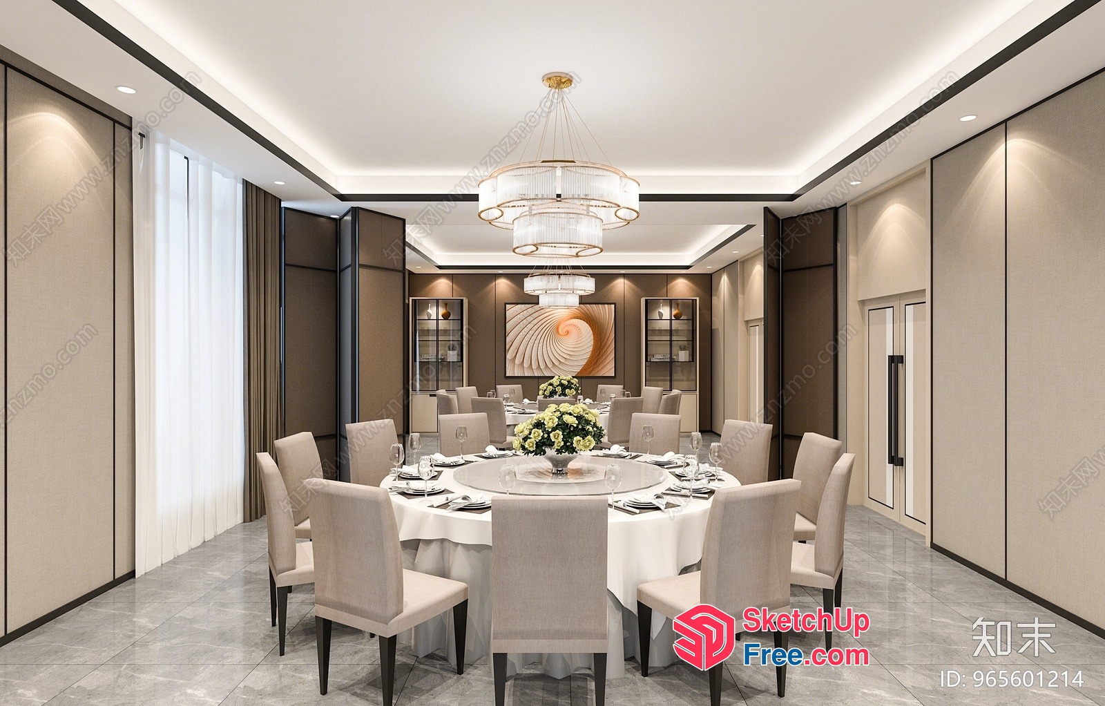 Elegant Dining Room Interior With Round Table And Chandeliers 3D SketchUp File