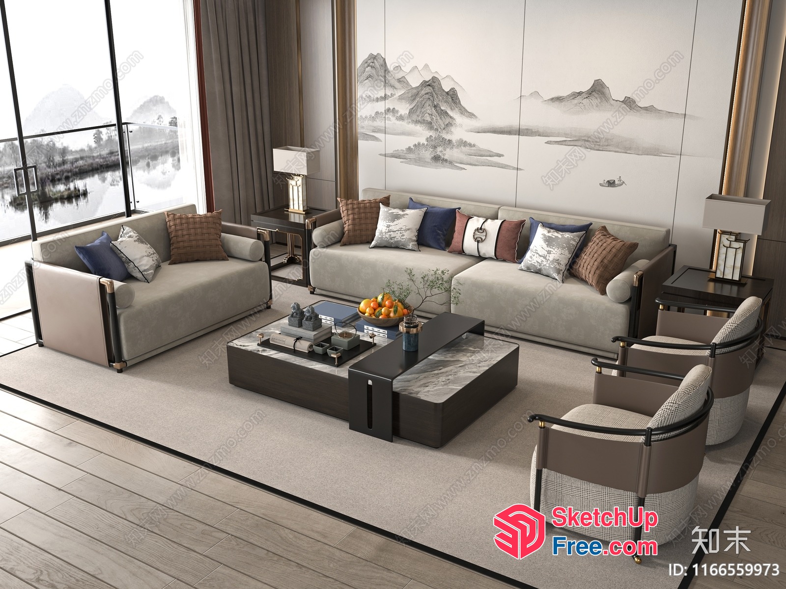 Modern Living Room With Elegant Furniture And Decor 3D SketchUp File