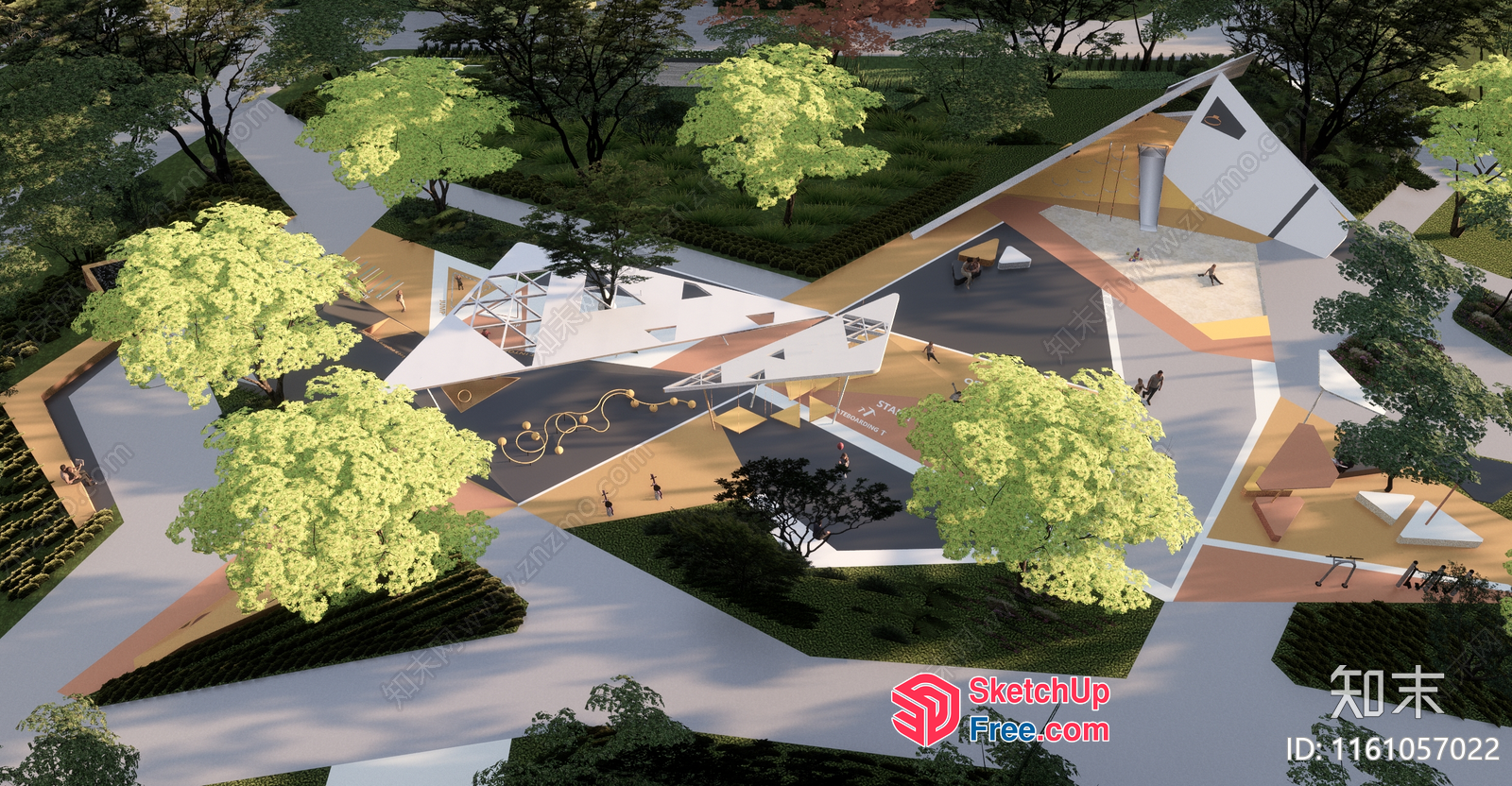 Modern Architecture Design With Unique Geometric Shapes 3D SketchUp File