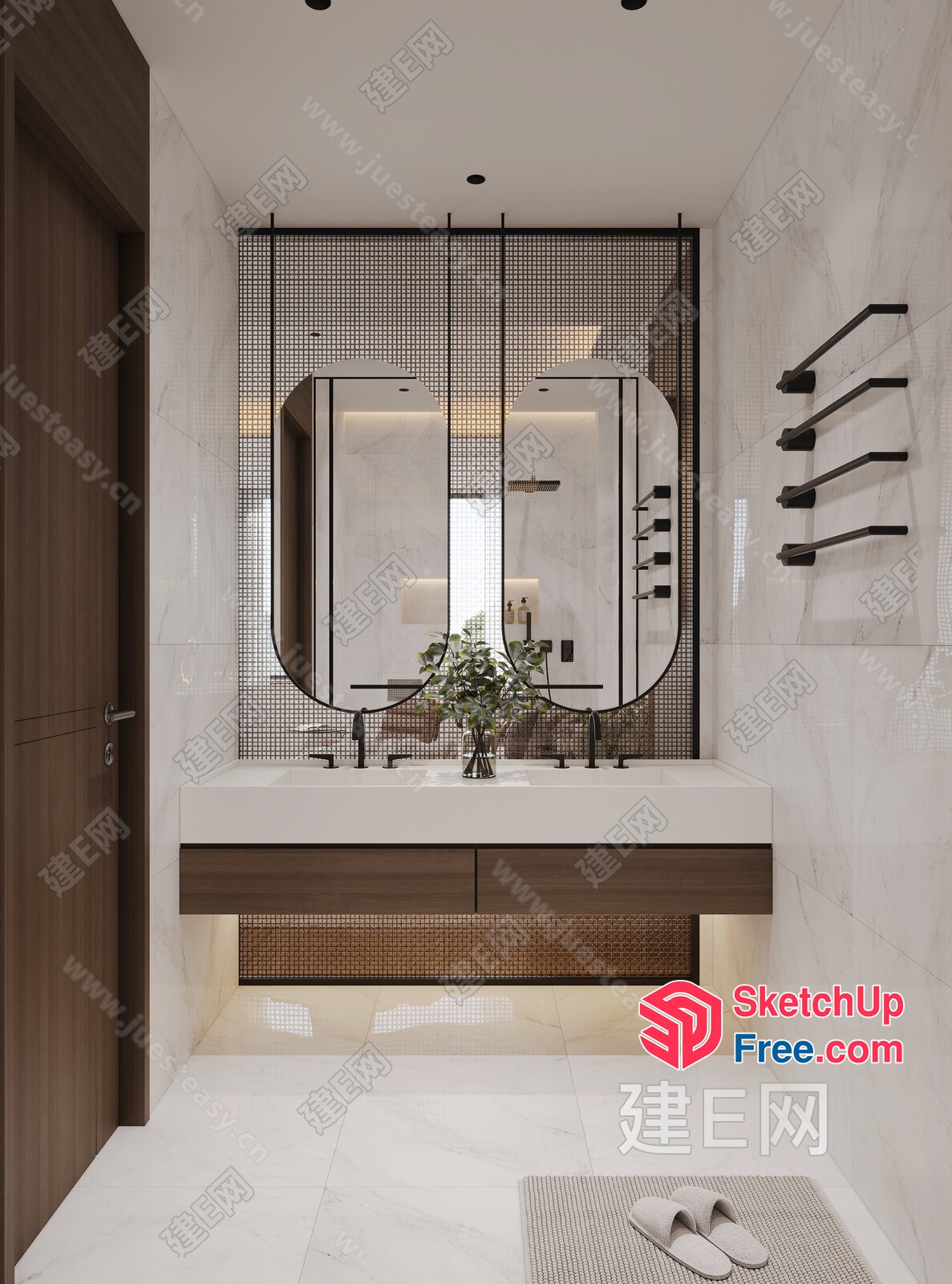 Modern Minimalist Bathroom With Sleek White And Brown Design 3D SketchUp File