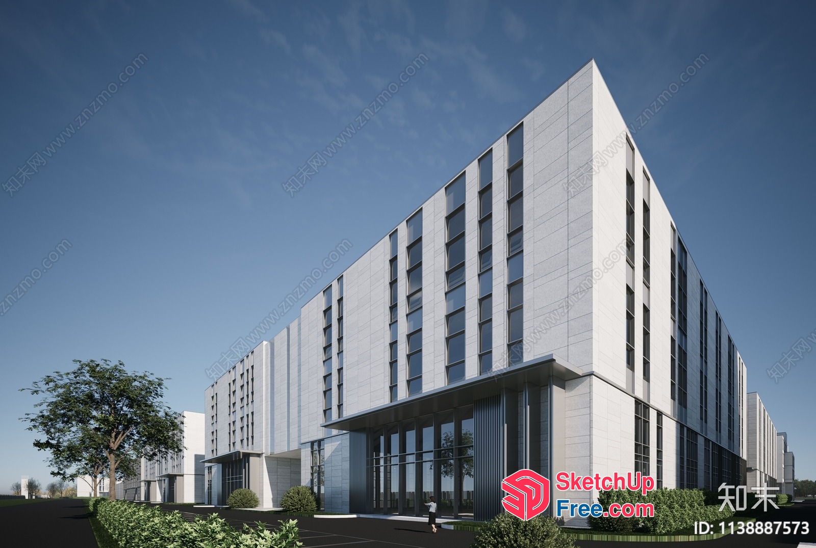 Modern Commercial Building Exterior With Glass Curtain Wall 3D SketchUp File