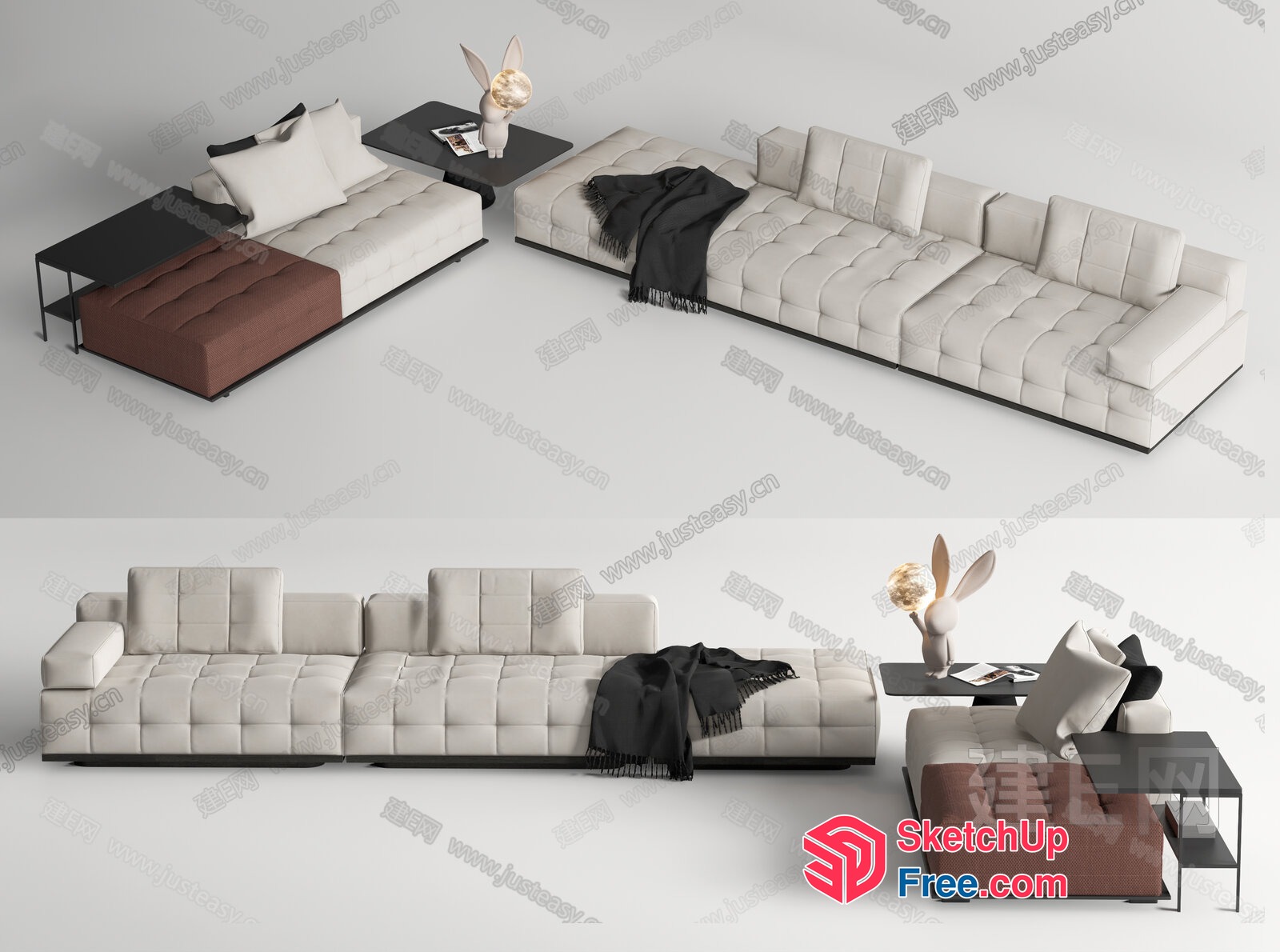 Modern White Sofa Set With Rabbit Decorations 3D SketchUp File