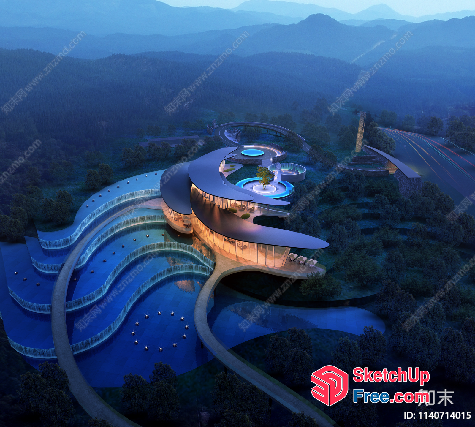 Futuristic Modern Luxury Mansion With Infinity Pool 3D SketchUp File