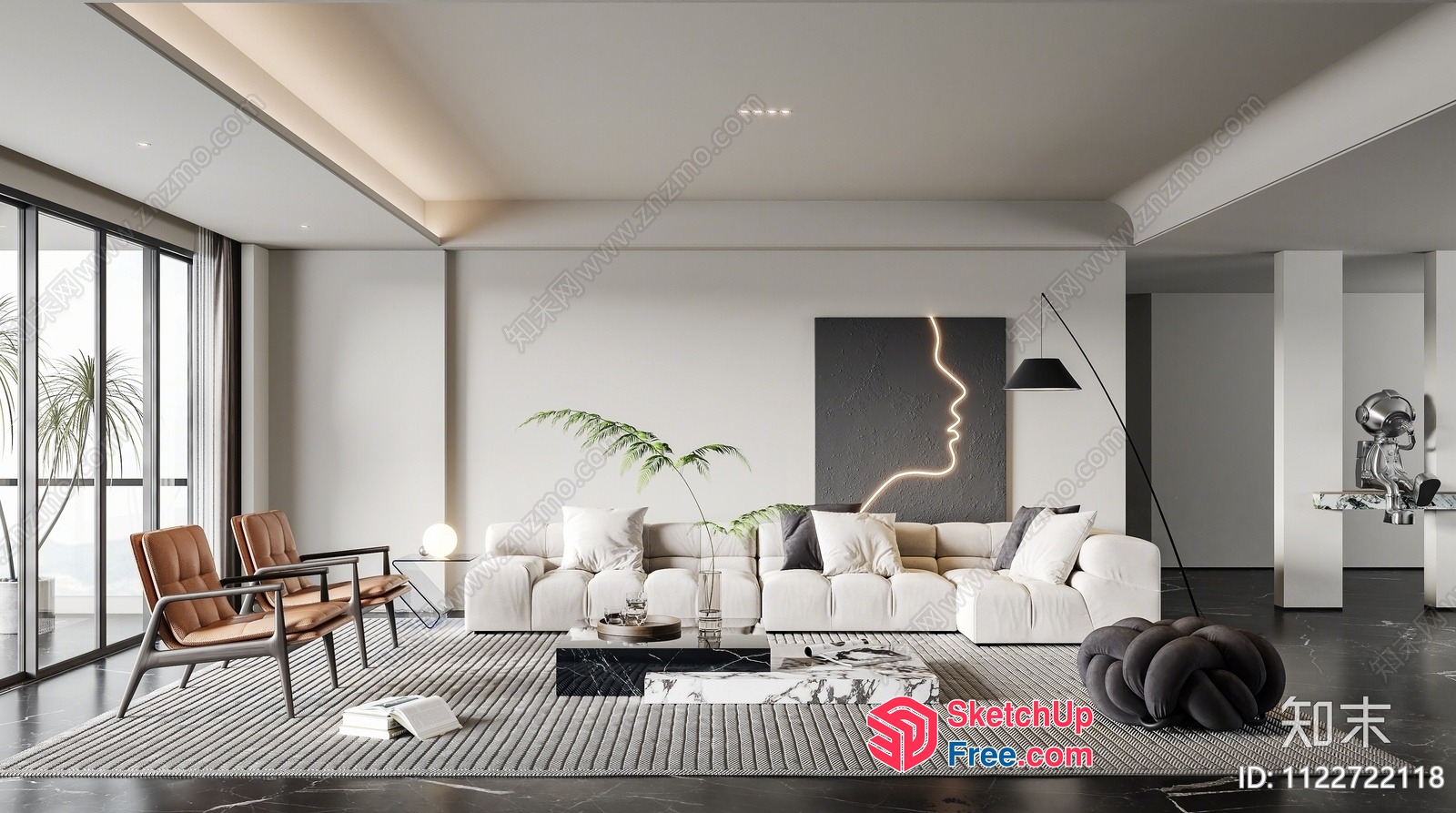 Minimalist Modern Living Room With Sleek White Furniture 3D SketchUp File