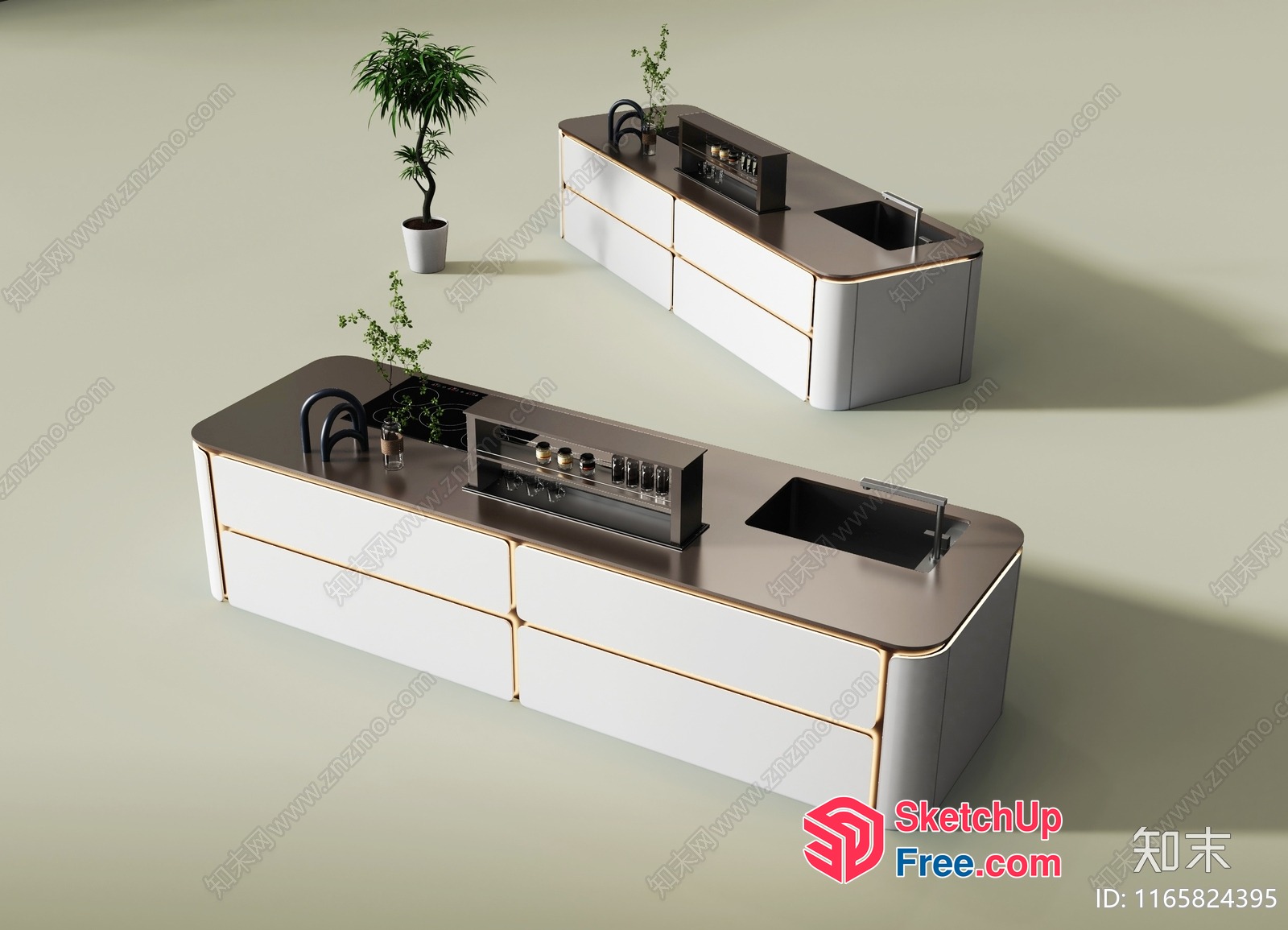 Modern Kitchen Island With Sink And Faucet 3D SketchUp File