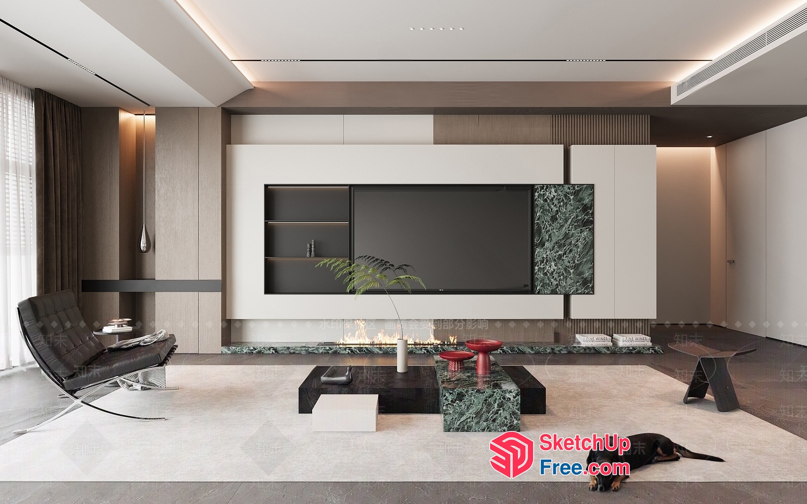 Modern Living Room With Fireplace And Tv 3D SketchUp File