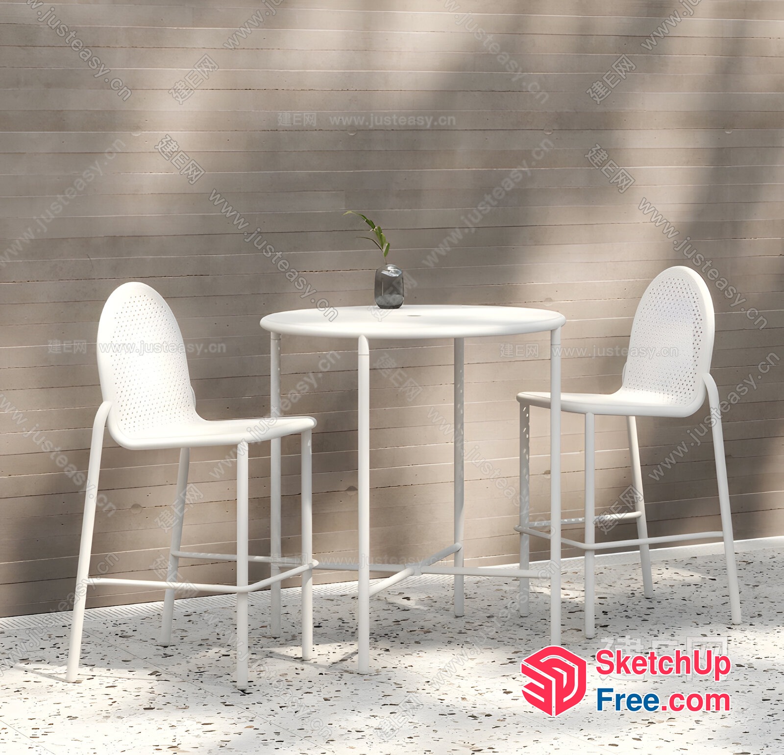 White Bar Stools And Table 3D SketchUp File