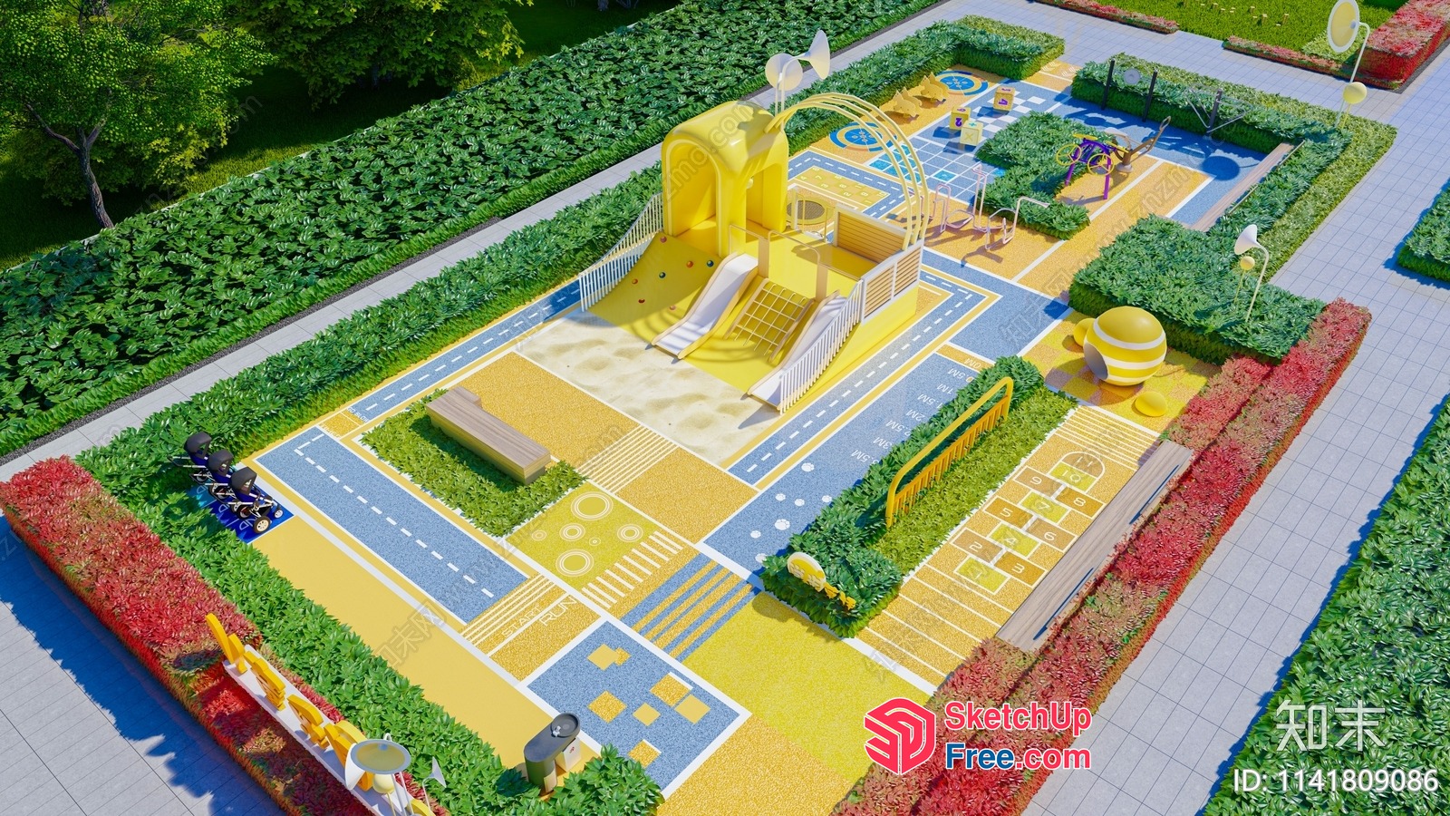 Modern Yellow And Blue Playground With Unique Features 3D SketchUp File