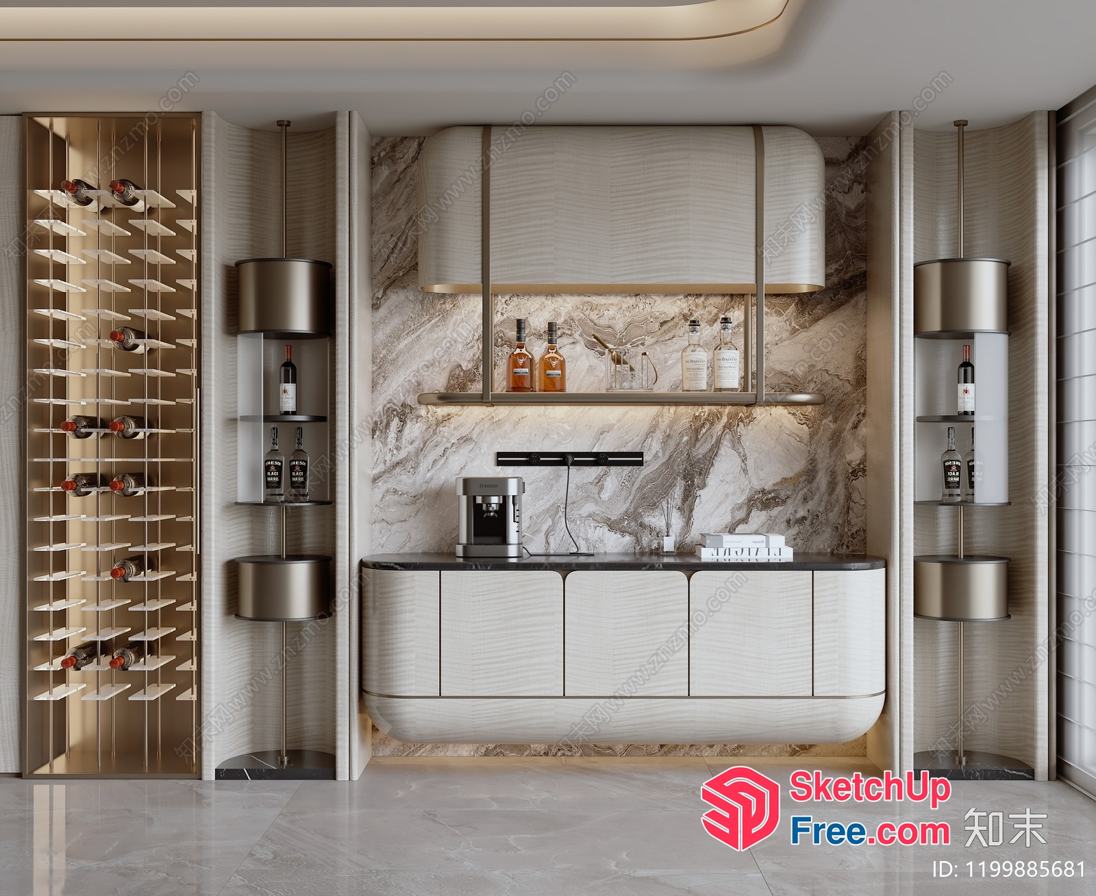 Luxurious Modern Bar Area With Wine Rack 3D SketchUp File