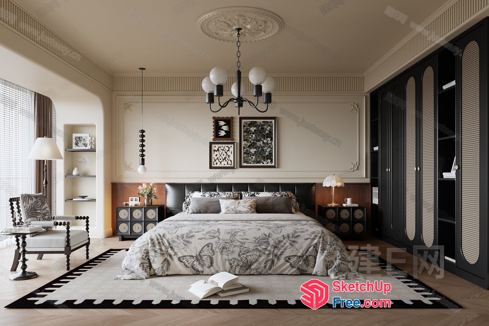 Elegant Classic Style Bedroom With Floral And Butterfly Decor 3D SketchUp File