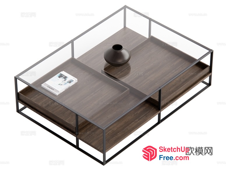 Minimalist Glass Coffee Table With Shelf 3D SketchUp File