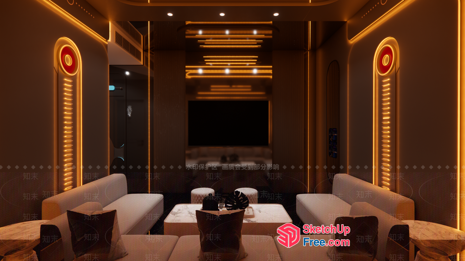 Luxurious Modern Living Room With Elegant Furniture And Ambient Lighting 3D SketchUp File