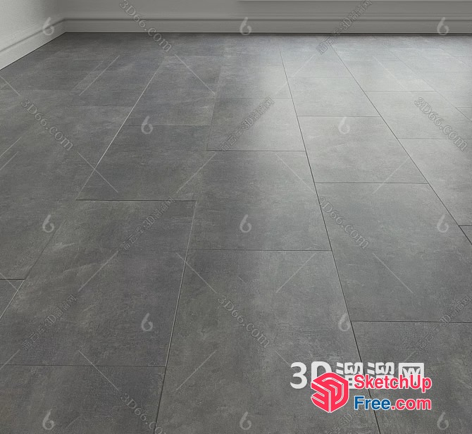 Grey Tile Floor With White Baseboard 3D SketchUp File