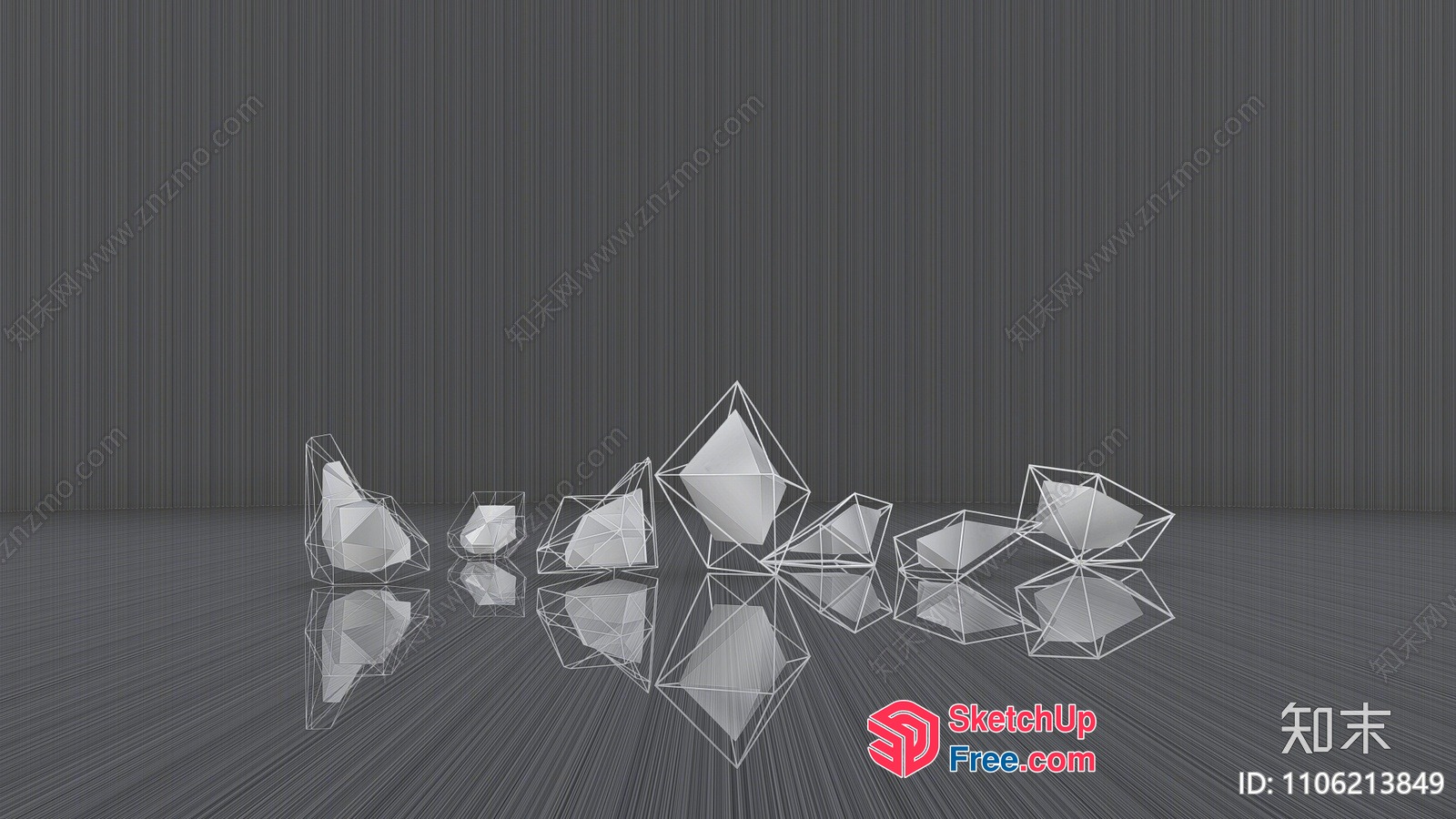 Geometric Shapes In A Gray Room 3D SketchUp File