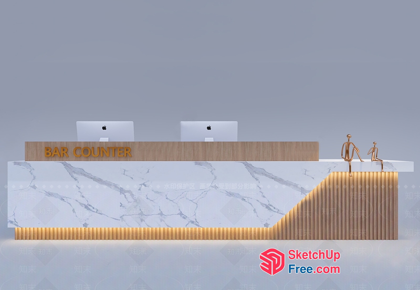 Modern Bar Counter With Marble And Wood Accents 3D SketchUp File