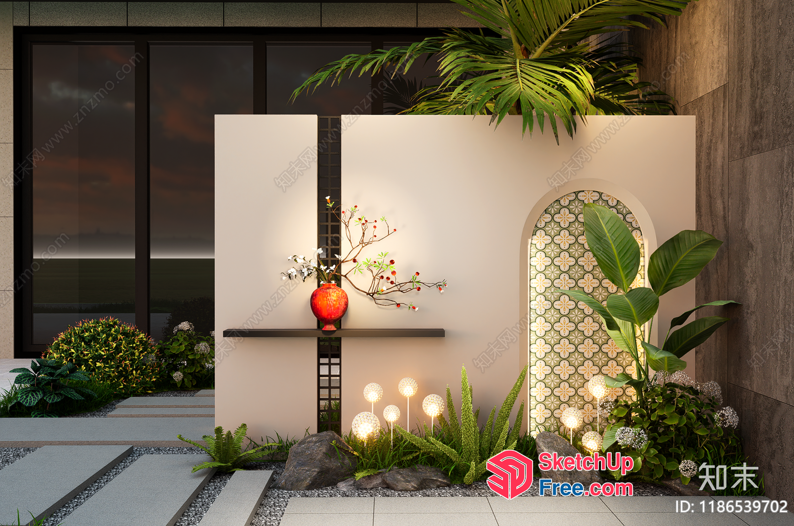 Elegant Minimalist Japanese-Style Decorated Exterior Garden 3D SketchUp File